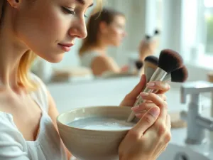 Zadbane dłonie z eleganckim, pastelowym manicure na tle profesjonalnego salonu kosmetycznego.